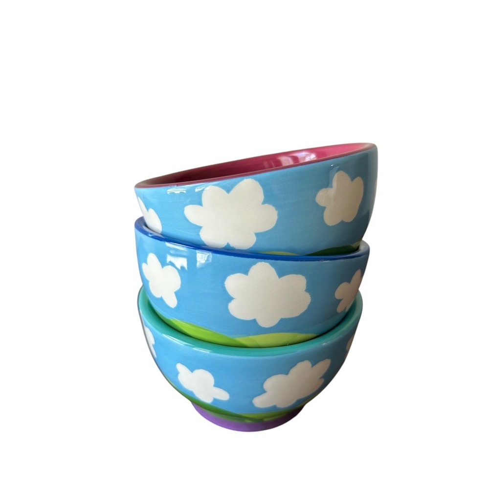 Ben & Jerry's Set of 3 Ceramic Colorful Cloud Ice Cream Bowls Blue Clouds